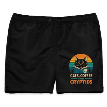 Cats Coffee and Cryptids - Männer Badeshorts - Schwarz - Vorne - AI Model Male 178 light (178cm)