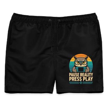 Pause Reality Press Play Gamer Eule - Männer Badeshorts - Schwarz - Vorne - AI Model Male 178 light (178cm)
