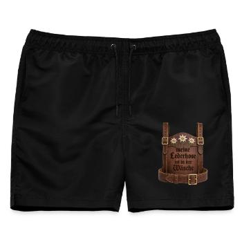 Meine Lederhose ist in der Wäsche Bayern Sprüche - Männer Badeshorts - Schwarz - Vorne - AI Model Male 178 light (178cm)