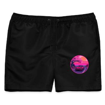 Neon Sakura Sunset Performance Coupé - Männer Badeshorts - Schwarz - Vorne - AI Model Male 178 light (178cm)