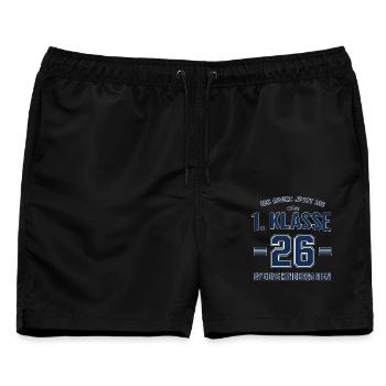 Ich rocke 1. Klasse 2026 – Abschied Kindergarten - Männer Badeshorts - Schwarz - Vorne - AI Model Male 178 light (178cm)