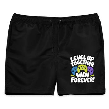 Level Up Together Win Forever - Männer Badeshorts - Schwarz - Vorne - AI Model Male 178 light (178cm)
