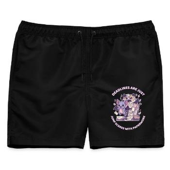 Deadlines sind Jump Scares mit Papierkram - Männer Badeshorts - Schwarz - Vorne - AI Model Male 178 light (178cm)
