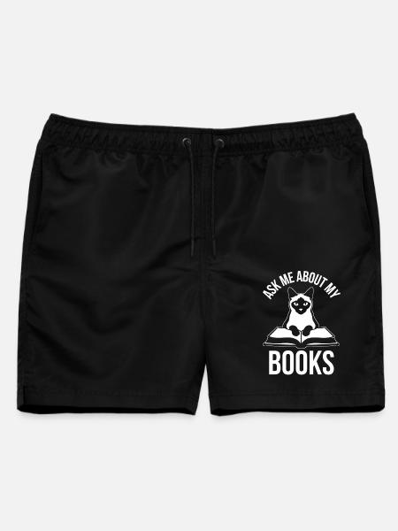 Lustiges Katzen Design Ask Me About My Books - Männer Badeshorts - Schwarz