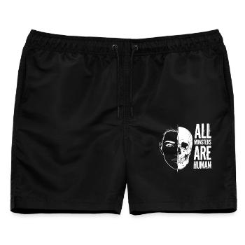 All Monsters Are Human - Männer Badeshorts - Schwarz - Vorne - AI Model Male 178 light (178cm)