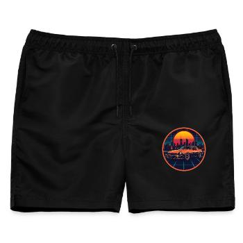 Neon City Grid Retro Performance Coupé - Männer Badeshorts - Schwarz - Vorne - AI Model Male 178 light (178cm)