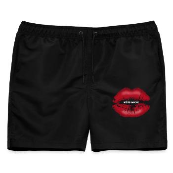 Küss mich! Kussmund mit Lippenstift Lippe Spruch - Männer Badeshorts - Schwarz - Vorne - AI Model Male 178 light (178cm)