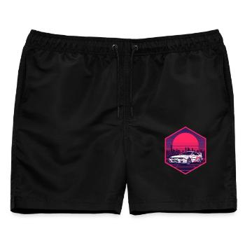 Retro 90er Synthwave Neon Hexagon Aufkleber - Männer Badeshorts - Schwarz - Vorne - AI Model Male 178 light (178cm)