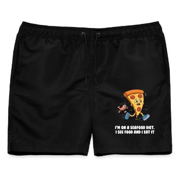 Seafood Diet Wortwitz mit Pizza und Garnele - Männer Badeshorts - Schwarz - Vorne - AI Model Male 178 light (178cm)