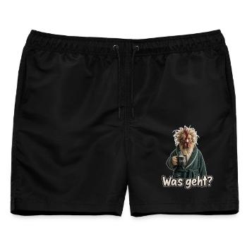 Müder Hahn Kaffee Morgen Was geht - Männer Badeshorts - Schwarz - Vorne - AI Model Male 178 light (178cm)