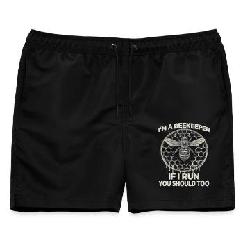 Bienenmotiv Wabe Imkerhut Imkeranzug Vintage Imker - Männer Badeshorts - Schwarz - Vorne - AI Model Male 178 light (178cm)