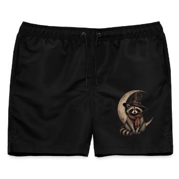 Halloween Waschbär mit Halbmond und Hexenhut - Männer Badeshorts - Schwarz - Vorne - AI Model Male 178 light (178cm)