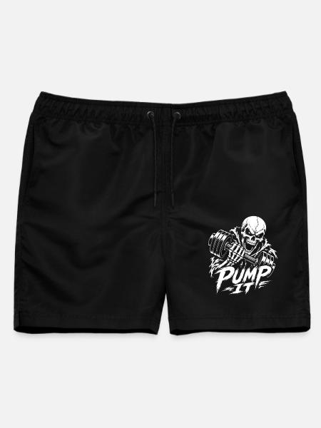 Skelett mit Hantel: Pump It - Männer Badeshorts - Schwarz