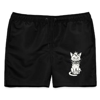 PunkRock, Katze, Punk Rocker Musik - Männer Badeshorts - Schwarz - Vorne - AI Model Male 178 light (178cm)