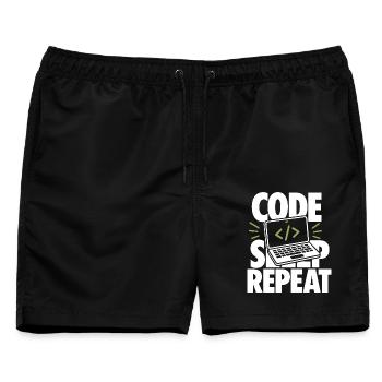 Code Sleep Repeat – Programmierer Laptop Humor - Männer Badeshorts - Schwarz - Vorne - AI Model Male 178 light (178cm)