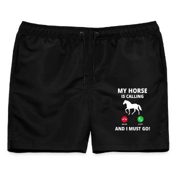 Pferd Anruf My Horse Is Calling And I Must Go - Männer Badeshorts - Schwarz - Vorne - AI Model Male 178 light (178cm)