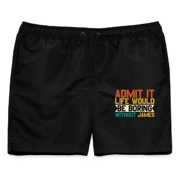 Gib es zu, das Leben ohne James wäre langweilig - Männer Badeshorts - Schwarz - Vorne - AI Model Male 178 light (178cm)