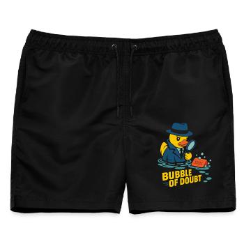 Bubble of Doubt – Enten Detektiv Seifen Humor - Männer Badeshorts - Schwarz - Vorne - AI Model Male 178 light (178cm)