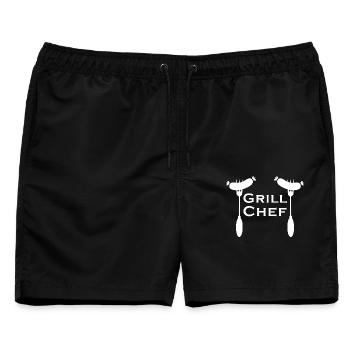 Grillparty Grillchef Grillfest BBQ Wurst Gabel  - Männer Badeshorts - Schwarz - Vorne - AI Model Male 178 light (178cm)