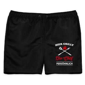 Grillchef Grillparty Grillfest BBQ Grillen Chef - Männer Badeshorts - Schwarz - Vorne - AI Model Male 178 light (178cm)