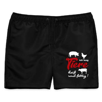 Tiere Heiß Fettig BBQ Grillfest Grillparty Sprüche - Männer Badeshorts - Schwarz - Vorne - AI Model Male 178 light (178cm)