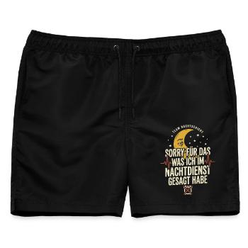 Lustiger Nachtdienst Spruch - Männer Badeshorts - Schwarz - Vorne - AI Model Male 178 light (178cm)