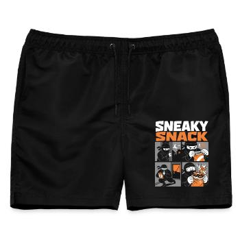 Sneaky Snack – Ninja auf geheimer Snack-Mission - Männer Badeshorts - Schwarz - Vorne - AI Model Male 178 light (178cm)
