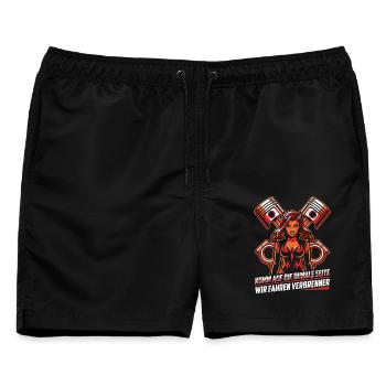 Komm auf die dunkle Seite, wir fahren Verbrenner - Männer Badeshorts - Schwarz - Vorne - AI Model Male 178 light (178cm)