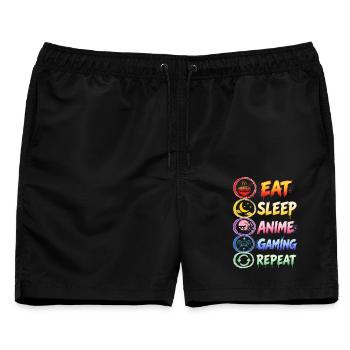 Eat Sleep Gaming anime repeat funny Gamer Quotes - Männer Badeshorts - Schwarz - Vorne - AI Model Male 178 light (178cm)