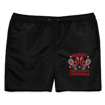 Merry Chickmas – Zwei Hähne, viel Weihnachten - Männer Badeshorts - Schwarz - Vorne - AI Model Male 178 light (178cm)
