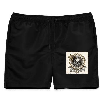 Hummel-Schädel-Sonnenblume - Männer Badeshorts - Schwarz - Vorne - AI Model Male 178 light (178cm)