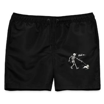Skelett spaziert mit French Bulldog dunkler Humor - Männer Badeshorts - Schwarz - Vorne - AI Model Male 178 light (178cm)