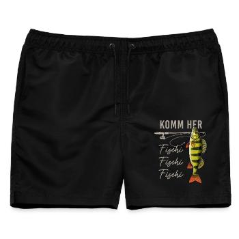 Komm her Fischi Angler Rute Barsch Wasser - Männer Badeshorts - Schwarz - Vorne - AI Model Male 178 light (178cm)