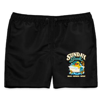 Sunday Soak Badeente – Relax Refresh Repeat - Männer Badeshorts - Schwarz - Vorne - AI Model Male 178 light (178cm)