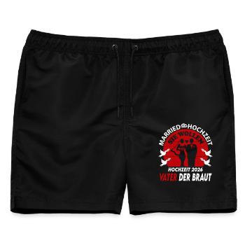 Hochzeit Married 2026 Vater der Braut Ringe - Männer Badeshorts - Schwarz - Vorne - AI Model Male 178 light (178cm)