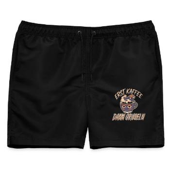 Erst Kaffee, dann gruseln - Männer Badeshorts - Schwarz - Vorne - AI Model Male 178 light (178cm)