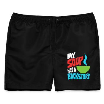 Suppe mit eigener Hintergrundgeschichte - Männer Badeshorts - Schwarz - Vorne - AI Model Male 178 light (178cm)