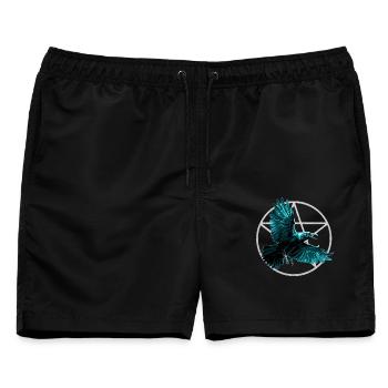 Teal Rabe im Geometriekreis - Männer Badeshorts - Schwarz - Vorne - AI Model Male 178 light (178cm)