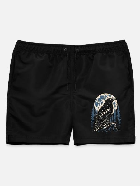 Nordischer Rabe mit Mondphasen Symbol - Männer Badeshorts - Schwarz