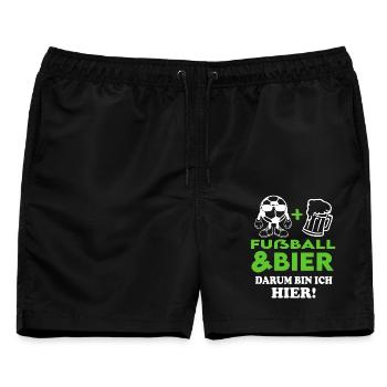 Fußball Fussball und Bier Darum bin ich hier - Männer Badeshorts - Schwarz - Vorne - AI Model Male 178 light (178cm)