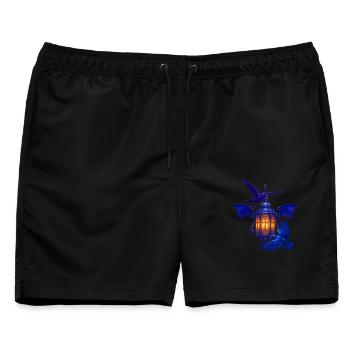 Blaues Lanternenlicht mit Raben - Männer Badeshorts - Schwarz - Vorne - AI Model Male 178 light (178cm)