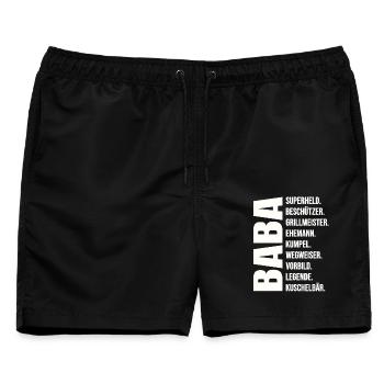 Bester Baba Vater Geschenk Superheld Grillmeister - Männer Badeshorts - Schwarz - Vorne - AI Model Male 178 light (178cm)