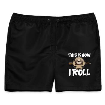 Dickes Faultier Faulenzer This Is How I Roll - Männer Badeshorts - Schwarz - Vorne - AI Model Male 178 light (178cm)