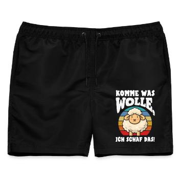 Komme Was Wolle Schaf Retro Vintage Design - Männer Badeshorts - Schwarz - Vorne - AI Model Male 178 light (178cm)