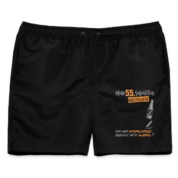 Gästeliste Gästebuch 55 Jahre Alter Birthday - Männer Badeshorts - Schwarz - Vorne - AI Model Male 178 light (178cm)