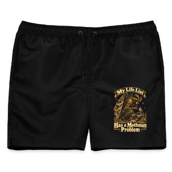 Meine Lebensliste hat ein Mottenmann-Problem: Vogelbeobachtung - Männer Badeshorts - Schwarz - Vorne - AI Model Male 178 light (178cm)
