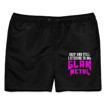 2027 and still listening to 1980s Glam Metal - Männer Badeshorts - Schwarz - Vorne - AI Model Male 178 light (178cm)