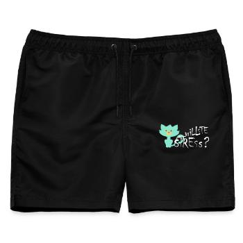 Willste Stress? Lustige Katze mit frechem Spruch - Männer Badeshorts - Schwarz - Vorne - AI Model Male 178 light (178cm)