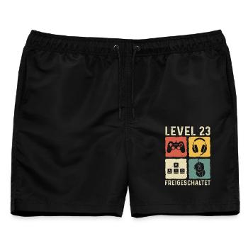 Level 23 freigeschaltet 23. Geburtstag 23 Jahre - Männer Badeshorts - Schwarz - Vorne - AI Model Male 178 light (178cm)