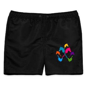 Hobby-Futter – Bunte Stockpferde - Männer Badeshorts - Schwarz - Vorne - AI Model Male 178 light (178cm)